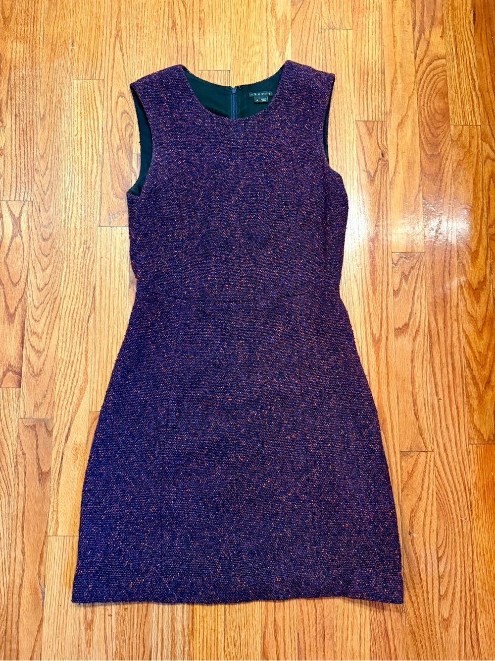 Theory Franita Varro Purple Tweed Wool Blend Sleeveless Dress Luxury Sz 8 NWOT